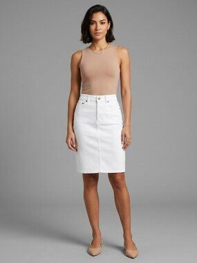 Garnet Hill White Denim Pencil Skirt 2P Cotton Blend Made In Colombia Midi